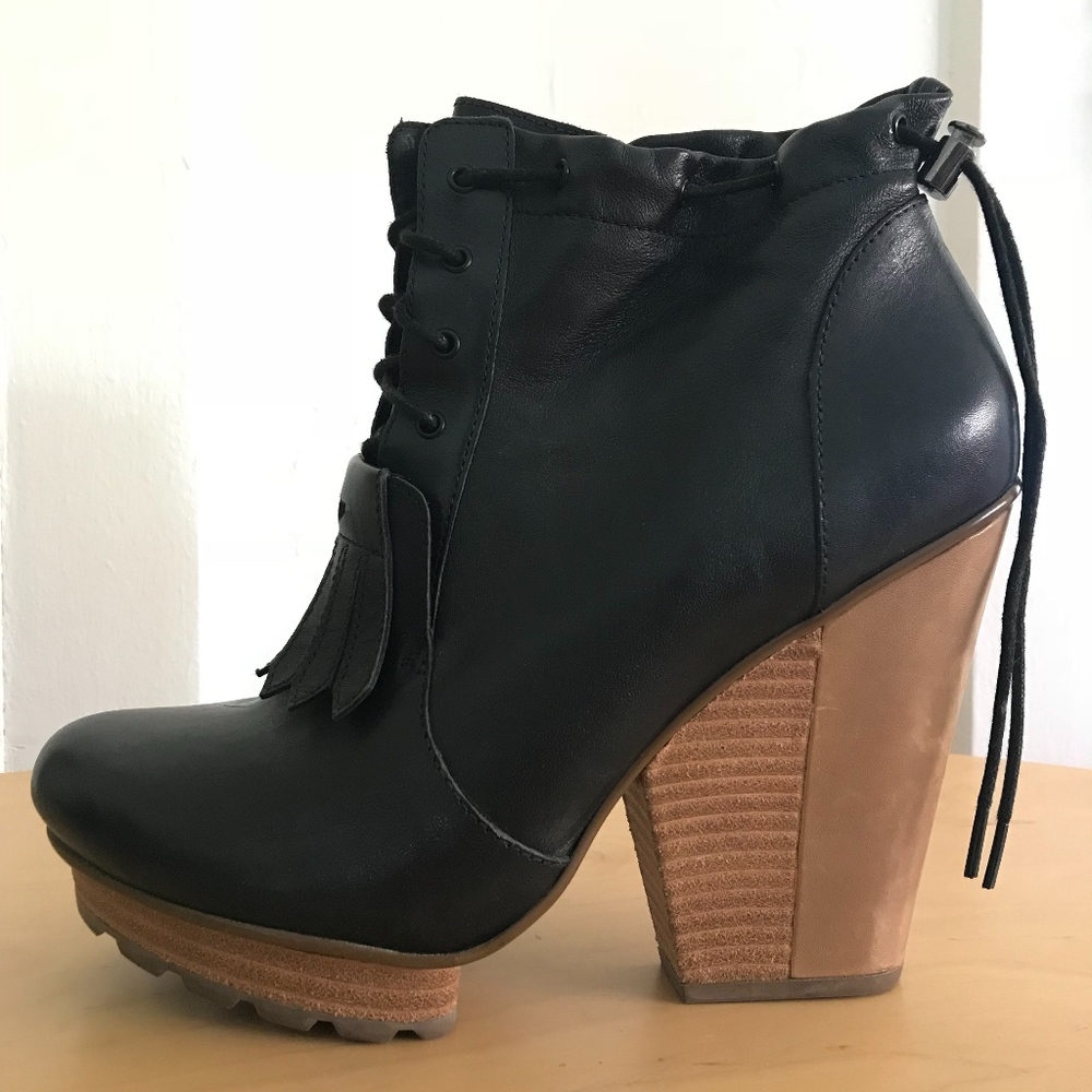 Black platform ankle booties, size 10